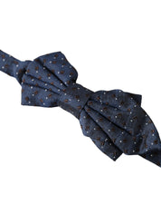 Navy Blue Silk Patterned Adjustable Men Papillon Bow Tie