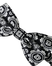Black White Printed Adjustable Neck Men Bow Tie