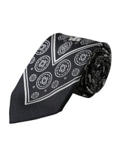 Black Patterned 100%Silk Adjustable Tie