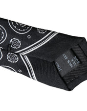 Black Patterned 100%Silk Adjustable Tie