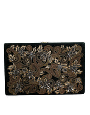 Dolce & Gabbana Black Velvet Gold Frame Clutch Evening Party Purse Bag