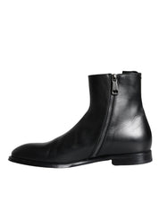 Black Calf Leather Men Ankle Boots Men Shoes