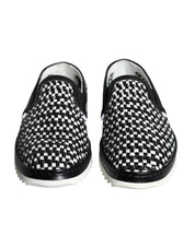 Black White Weaved Slip On Men Loafers Shoes