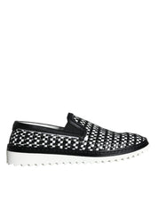 Black White Weaved Slip On Men Loafers Shoes
