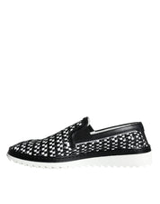 Black White Weaved Slip On Men Loafers Shoes