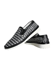 Black White Weaved Slip On Men Loafers Shoes
