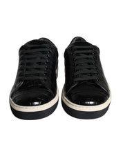 Black Leather Men Low Top Sneakers Shoes