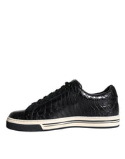 Black Leather Men Low Top Sneakers Shoes