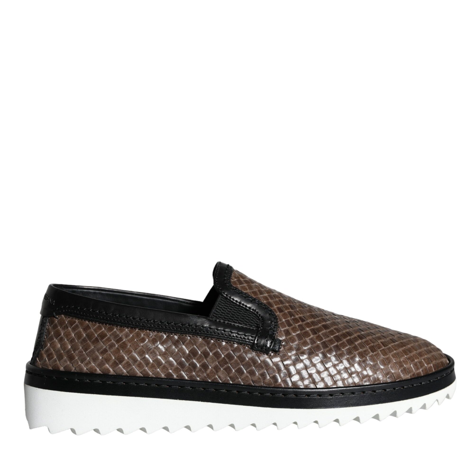 Dolce & Gabbana Brown Black Leather Weaved Men Loafers Shoes Dolce & Gabbana