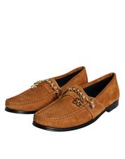 Brown Velvet Leather Logo Mocassin Slip On Shoes