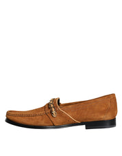 Brown Velvet Leather Logo Mocassin Slip On Shoes