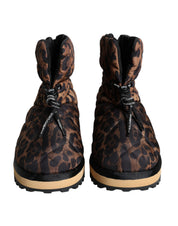 Brown Leopard Ankle Boots Padded Shoes