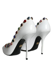 White Crystal Leather High Heels Pumps Shoes