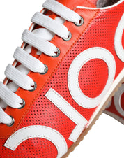 Red White Leather Logo Casual Sneakers Shoes