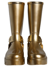 Metallic Gold Rubber PVC Rain Boots Shoes
