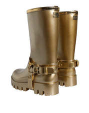 Metallic Gold Rubber PVC Rain Boots Shoes