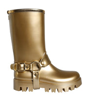 Metallic Gold Rubber PVC Rain Boots Shoes