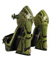 Green Exotic Leather Ankle Strap Heels Sandals Shoes