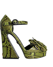 Green Exotic Leather Ankle Strap Heels Sandals Shoes