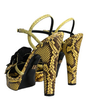 Yellow Exotic Leather Ankle Strap Heels Sandals Shoes