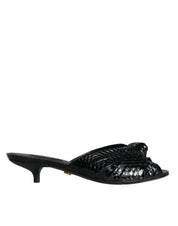 Black Leather Heels Slides Sandals Shoes