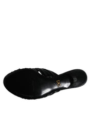 Black Leather Heels Slides Sandals Shoes