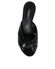 Black Leather Heels Slides Sandals Shoes