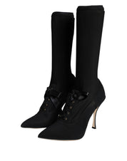 Black Stiletto Heels Mid Calf Boots Shoes