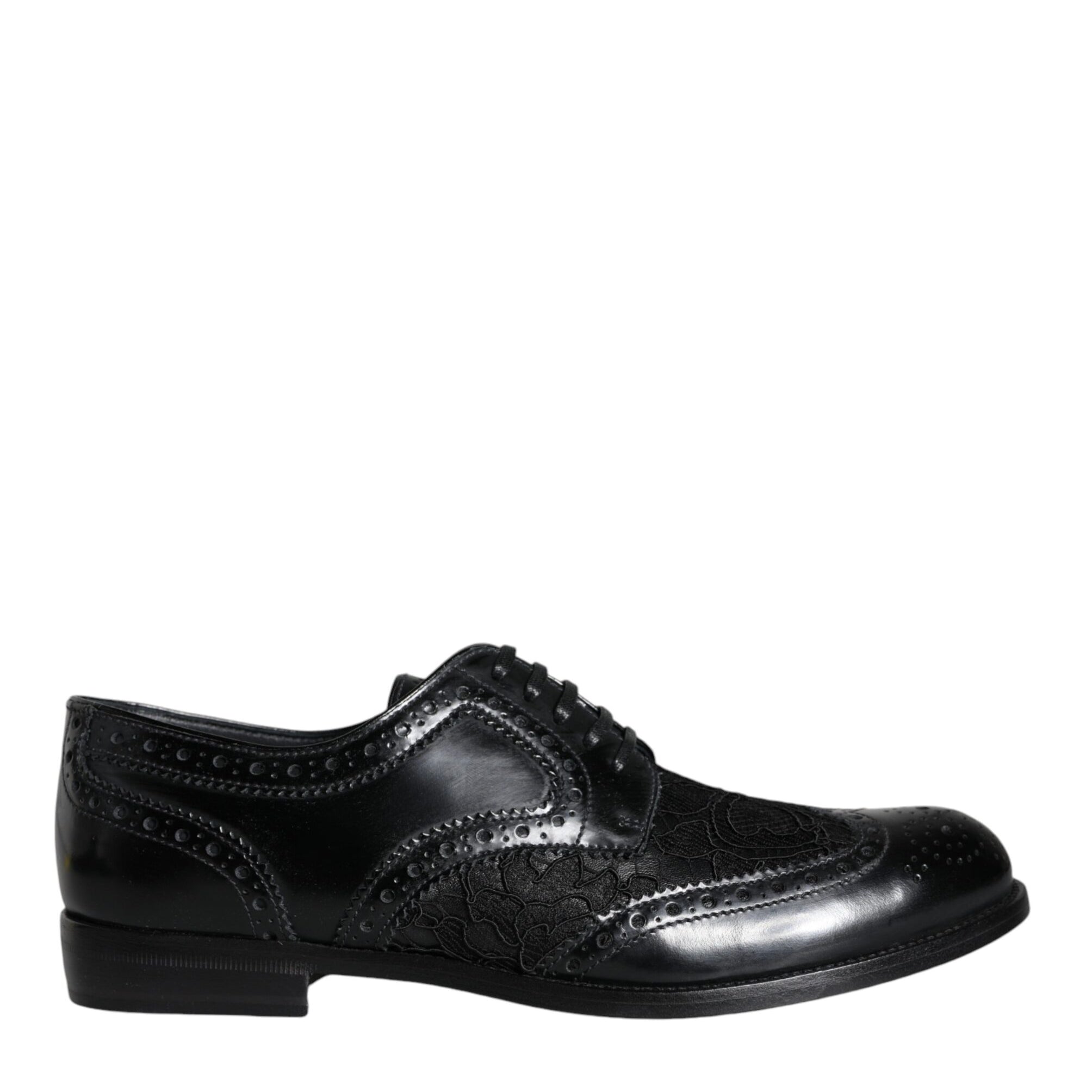 Dolce & Gabbana Black Leather Floral Lace Dress Formal Shoes Dolce & Gabbana