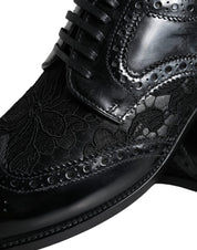 Dolce & Gabbana Black Leather Floral Lace Dress Formal Shoes Dolce & Gabbana