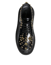 Black Leather Trekking Derby Embellished Shoes