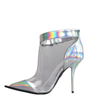 Dolce & Gabbana Silver Iridescent PVC Pointed Short Boots Shoes