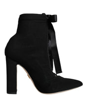 Black Jersey Stretch Ankle Booties Shoes
