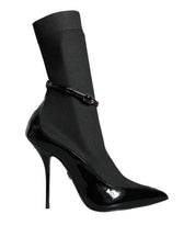 Black Leather Stilettos Booties Socks Shoes