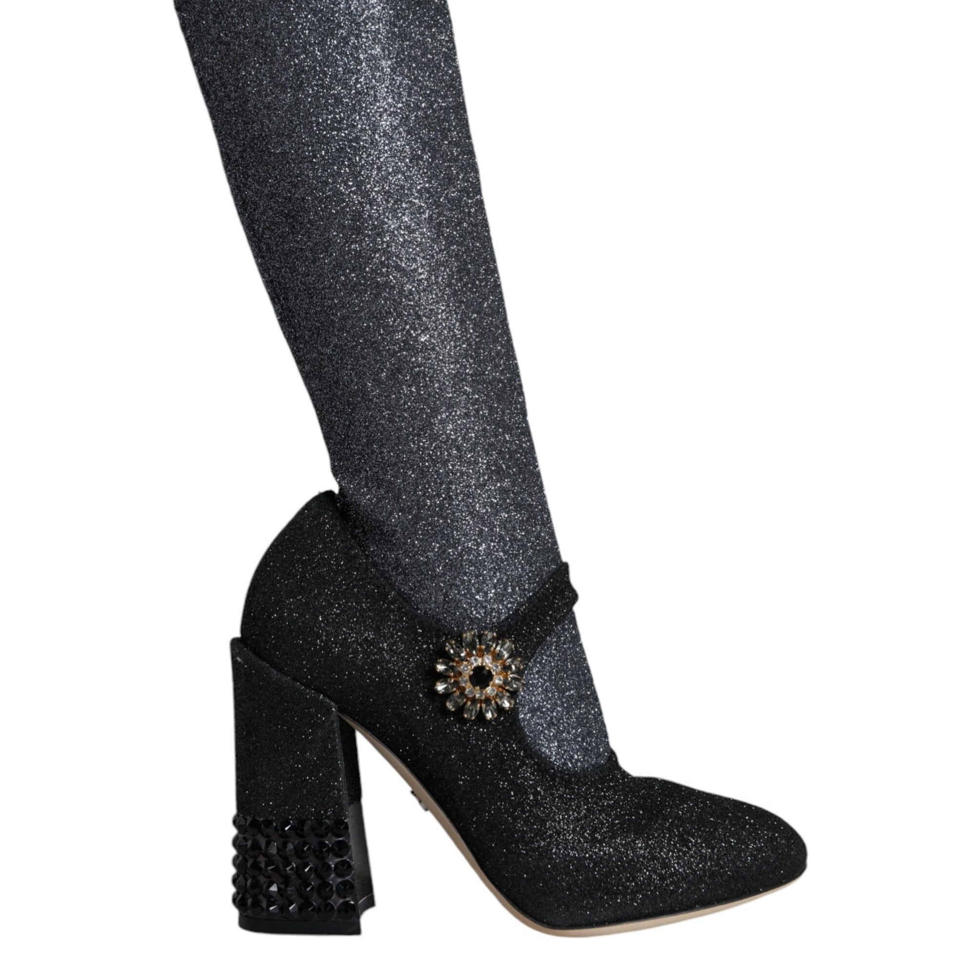 Dolce & Gabbana Black Crystal Mary Janes Booties Shoes Dolce & Gabbana