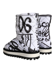 White Padded Logo Print Mid Calf Boots Shoes