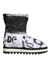 White Padded Logo Print Mid Calf Boots Shoes