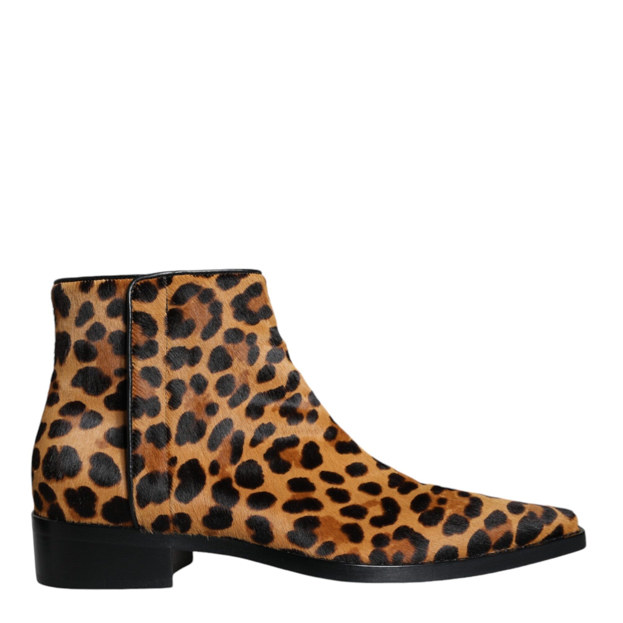 Dolce & Gabbana Brown Leopard Calf Fur Ankle Boots Shoes Dolce & Gabbana