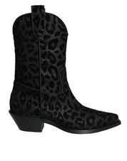 Dolce & Gabbana Black Gray Leopard Cowboy Boots Shoes Dolce & Gabbana