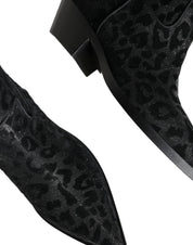 Dolce & Gabbana Black Gray Leopard Cowboy Boots Shoes Dolce & Gabbana