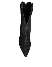 Dolce & Gabbana Black Gray Leopard Cowboy Boots Shoes Dolce & Gabbana