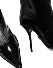 Black Patent Leather Knee High Boots Shoes