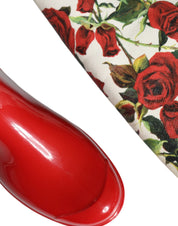 Red Floral Rubber Knee High Flat Boots Shoes