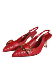 Red Devotion Leather Heels Slingback Shoes
