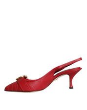 Dolce & Gabbana Red Devotion Leather Heels Slingback Shoes Dolce & Gabbana