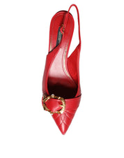 Red Devotion Leather Heels Slingback Shoes