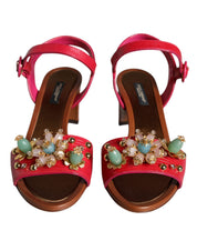 Fuchsia Leather Embellished Keira Sandals Shoes