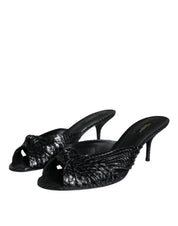 Dolce & Gabbana Black Leather Heels Slides Sandals Shoes Dolce & Gabbana