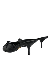 Dolce & Gabbana Black Leather Heels Slides Sandals Shoes Dolce & Gabbana