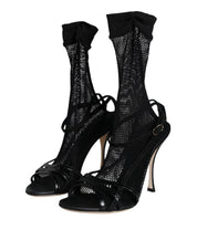 Dolce & Gabbana Black Mesh Stiletto Heels Sandals Shoes Dolce & Gabbana